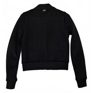 Alo Yoga Black Mesh Bomber Jacket Womens Cropped Athletic Zip Front Lightweight